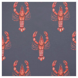 Louisiana Cajun Watercolor Crawfish & Navy Blue Fabric