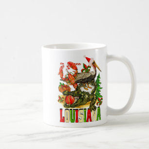 Louisiana Christmas Bayou Gator Santa Hat Holiday Coffee Mug