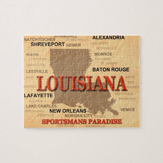 Louisiana City and Towns State Pride Map Jigsaw Puzzle (Horizontal)