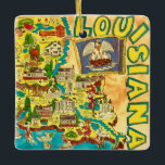 Louisiana Colourful Map Ceramic Ornament<br><div class="desc">A colourful vintage map postcard from Louisiana repurposed!  You can reposition the illustration on the back,  delete it and add your own custom message or simply purchase it as is.</div>