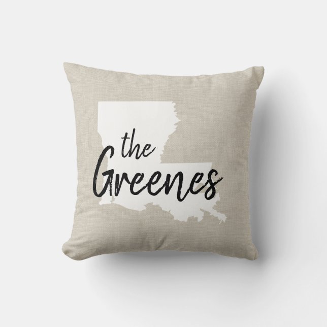 Louisiana Family Monogram State Throw Pillow (Front)