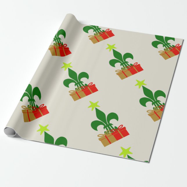 Louisiana Fleur De Lis Cajun Christmas Tree & Gift Wrapping Paper (Unrolled)