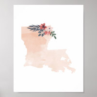 Louisiana Floral Watercolor State