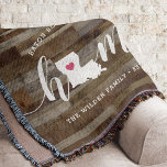 Louisiana Home State Personalised Wood Look Throw Blanket<br><div class="desc">Show some home state pride with this cute rustic faux wood plank throw blanket featuring "home" in white calligraphy script lettering with a silhouette map of the state of Louisiana standing in for the letter "O." A pink heart illustration inside the state map completes the design; you can change the...</div>