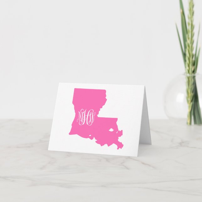 Louisiana Hot Pink White Vine Monogram DIY BG Sv Thank You Card (Front)