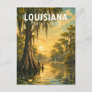 Louisiana Illustration Travel Art Vintage Postcard