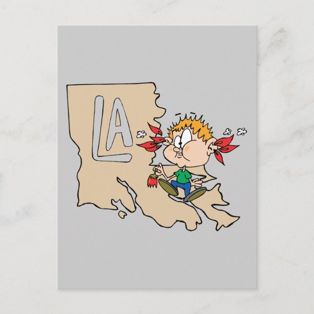 Louisiana LA Map & Cajun Food Cartoon Art Motto Postcard (Front)