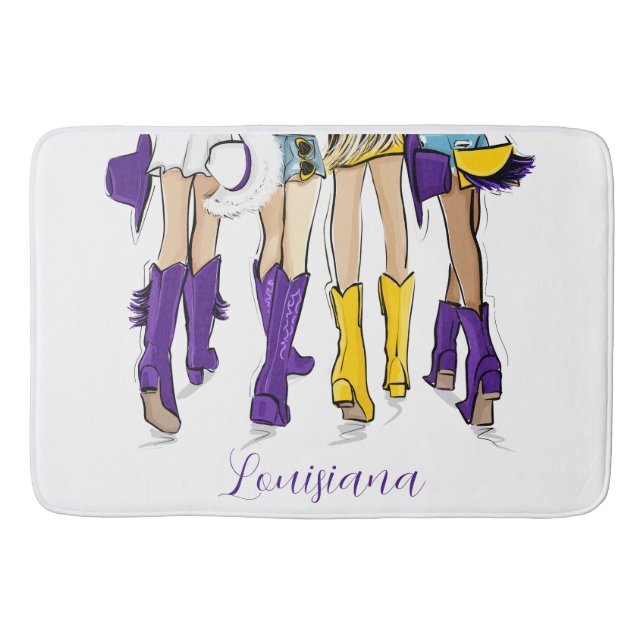 Louisiana Ladies Fashion Cowboy Boot Purple Yellow Bath Mat (Front)