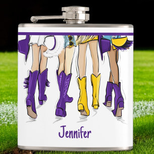 Louisiana Ladies Fashion Cowboy Boot Purple Yellow Hip Flask