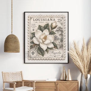 Louisiana Magnolia State Flower Postage Stamp Poster