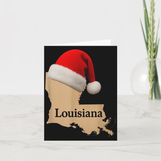 Louisiana Map Santa Hat Funny Christmas Cajun Holi Card (Front)