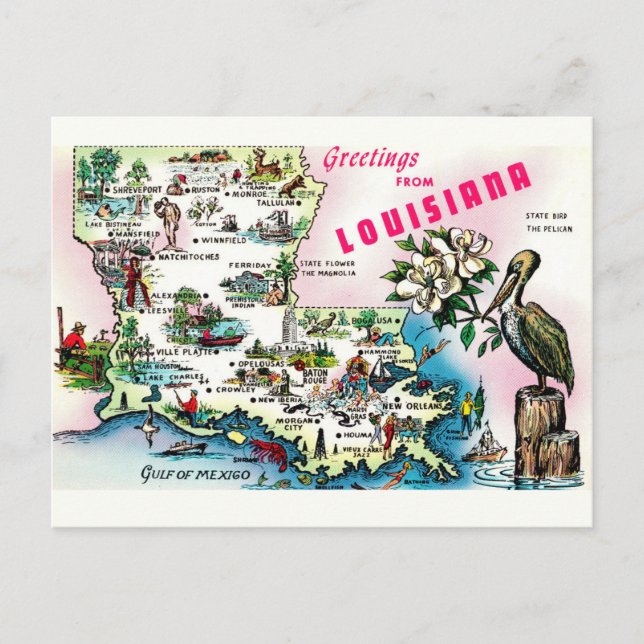Louisiana Map Vintage Postcard (Front)
