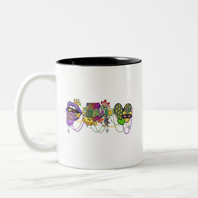Louisiana Mardi Gras Celebration Purple and Gold  Two-Tone Coffee Mug (Left)