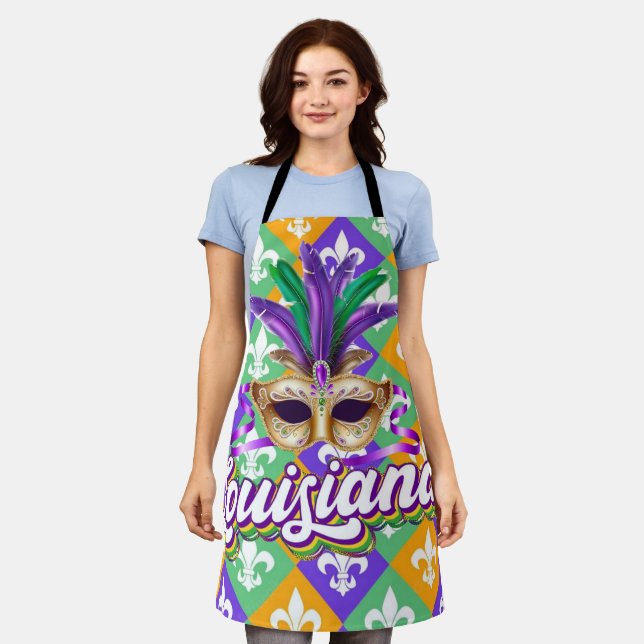 Louisiana Mardi Gras Mask Fleur de Lis Apron (Worn)