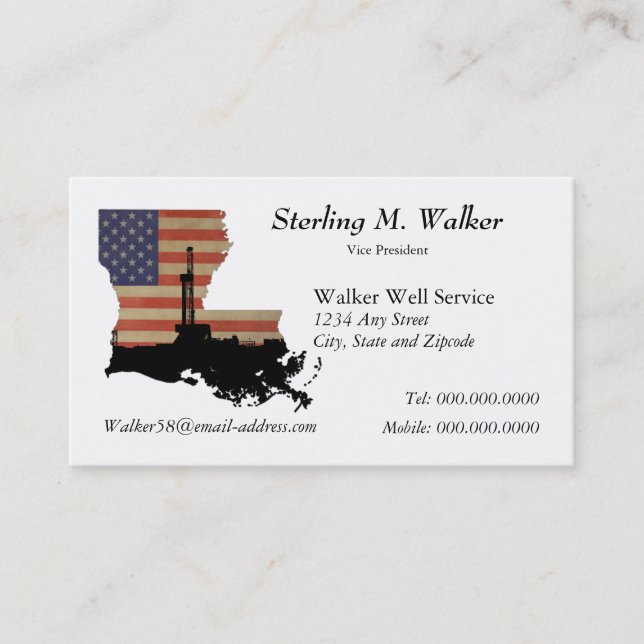 Louisiana Patriotic Oil Drilling Rig Business Card (Front)