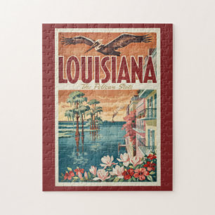 Louisiana Pelican State Illustration Travel Art Jigsaw Puzzle