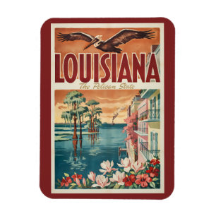 Louisiana Pelican State Illustration Travel Art Magnet