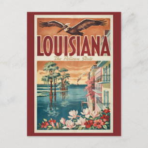 Louisiana Pelican State Illustration Travel Art Postcard