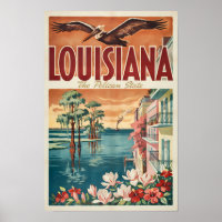 Louisiana Pelican State Illustration Travel Art
