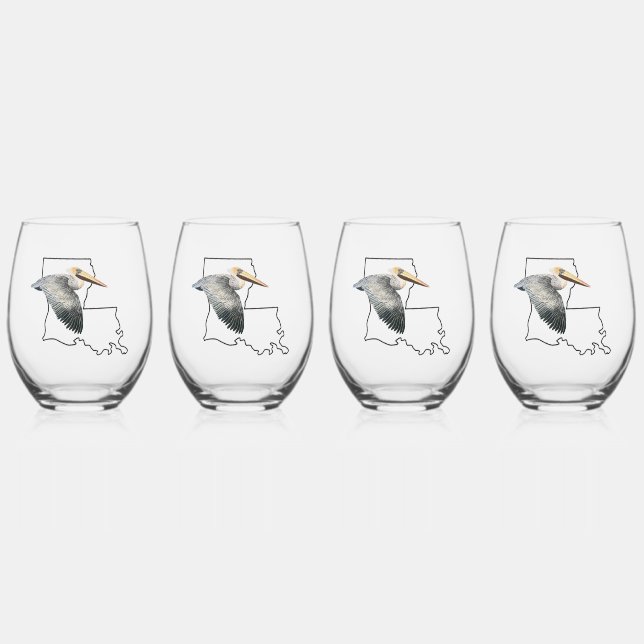 Louisiana Pelican Stemless Wine Glass - 4 set (Front)