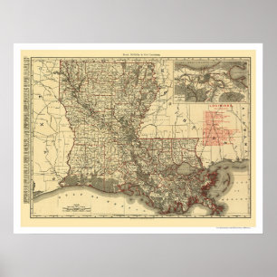 Louisiana Railroad Map 1896 Poster