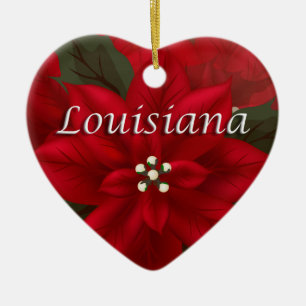Louisiana Red Poinsettia Heart  Keepsake Ornament