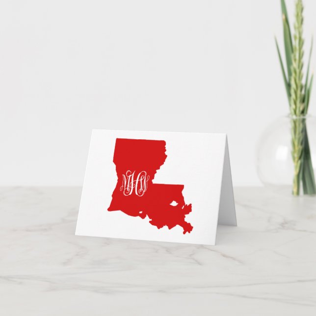 Louisiana Red White Vine Monogram Font DIY BG Thank You Card (Front)