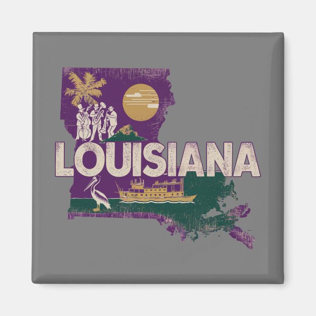 Louisiana Retro State Silhouette Magnet (Front)