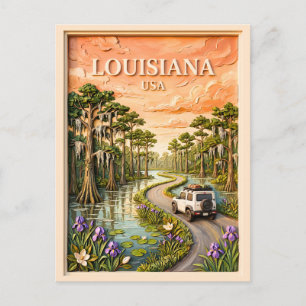 Louisiana Road Trip Vintage Bayou Swamp 3D Texture Postcard