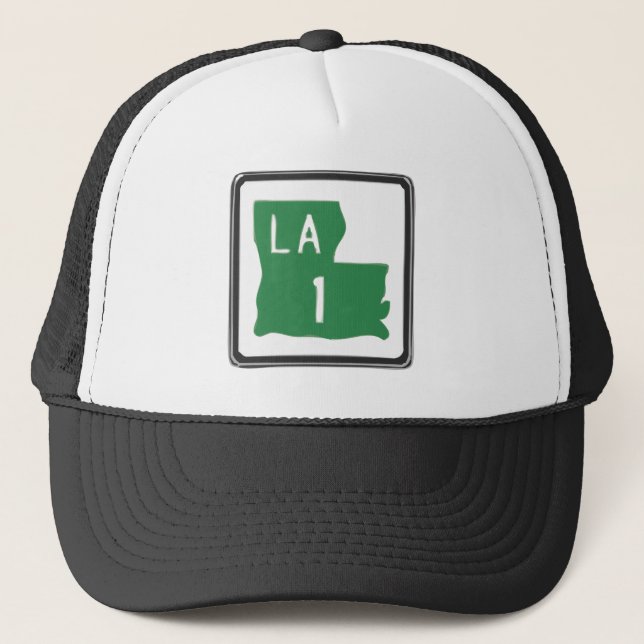 Louisiana Route 1 (One) Road Trip Travel Sign Trucker Hat (Front)