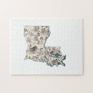 Louisiana Shaped Creole Vintage Picture Map Cajun Jigsaw Puzzle