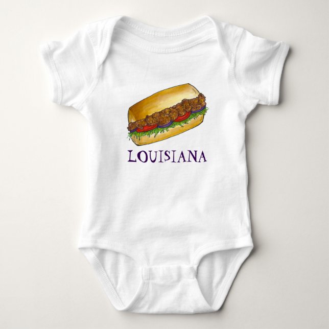 Louisiana Shrimp Po'Boy New Orleans Sandwich Food Baby Bodysuit (Front)