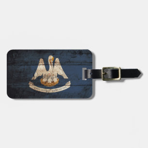 Louisiana State Flag on Old Wood Grain Luggage Tag