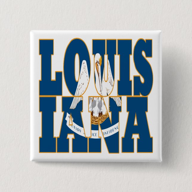 Louisiana state flag text 15 cm square badge (Front)