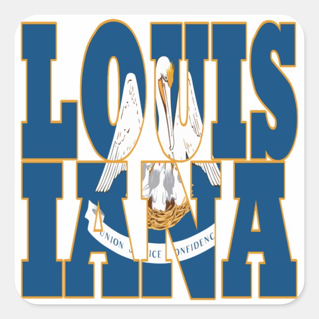Louisiana state flag text square sticker (Front)
