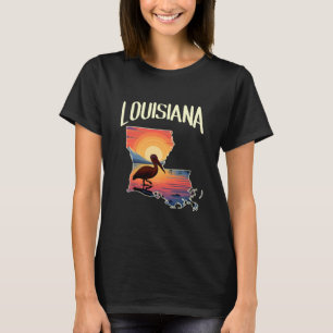 Louisiana State Map Traveling Souvenir Pelican Sun T-Shirt