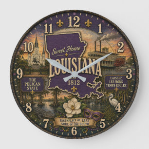 Louisiana State Pelican State Jazz and Bayou Large Clock