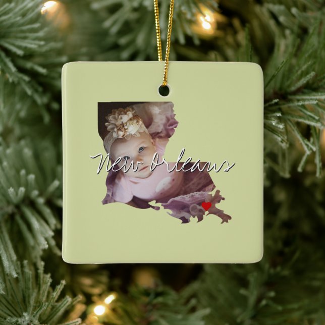 Louisiana State Photo insert and town name Ceramic Ornament (Tree)