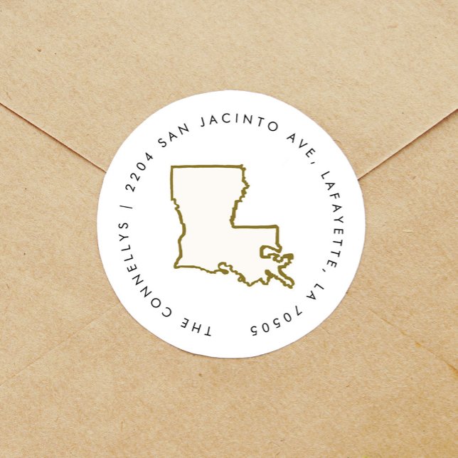 Louisiana State Return Address Labels (Louisiana state illustration round sticker return address labels.)