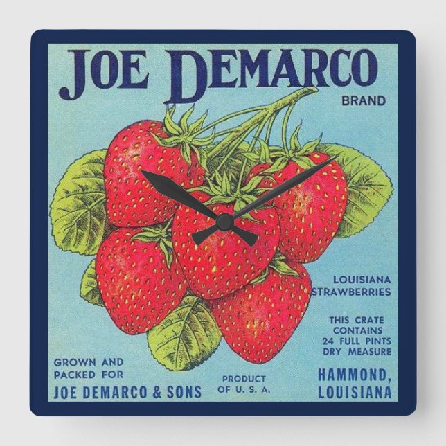 Louisiana Stawberry Crate Label Square Wall Clock (Front)