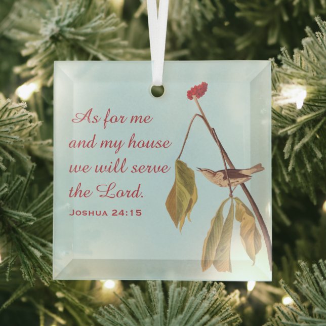 Louisiana Water Thrush and Bible Verse Glass Tree Decoration (Insitu)