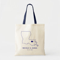 Louisiana Wedding Welcome Bag Tote, Navy Blue Map