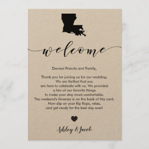 Louisiana Wedding Welcome Letter & Itinerary Card