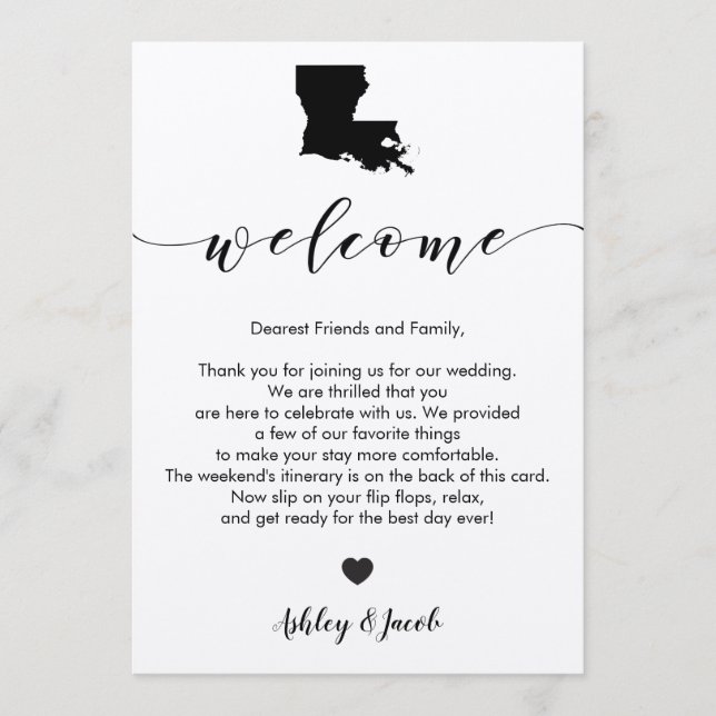 Louisiana Wedding Welcome Letter & Itinerary Card (Front)