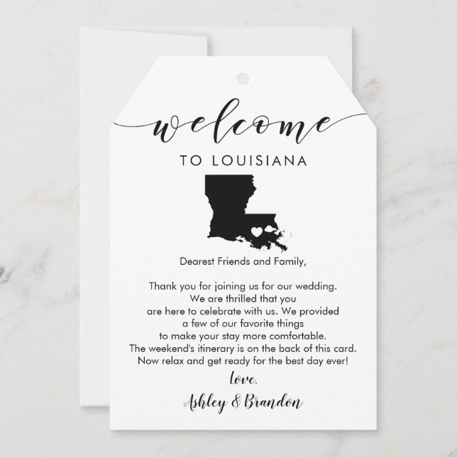 Louisiana Wedding Welcome Tag, Letter Itinerary (Front)