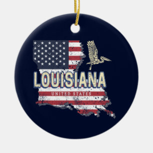 Louisiana with Pelican Vintage USA Design Ceramic Ornament