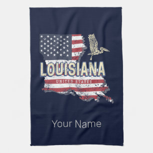 Louisiana with Pelican Vintage USA Design Tea Towel