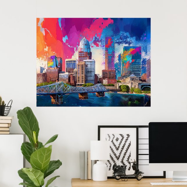 Louisville Colourful Skyline Abstract Art Poster (Home Office)