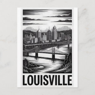 Louisville Kentucky Skyline Black White Woodcut Postcard