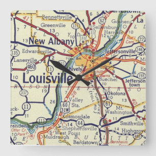 Louisville KY Classic Map Square Wall Clock